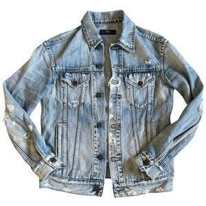 Women’s Able Jean Distressed Cotton Lyocell Light Wash Denim Jacket Size XS